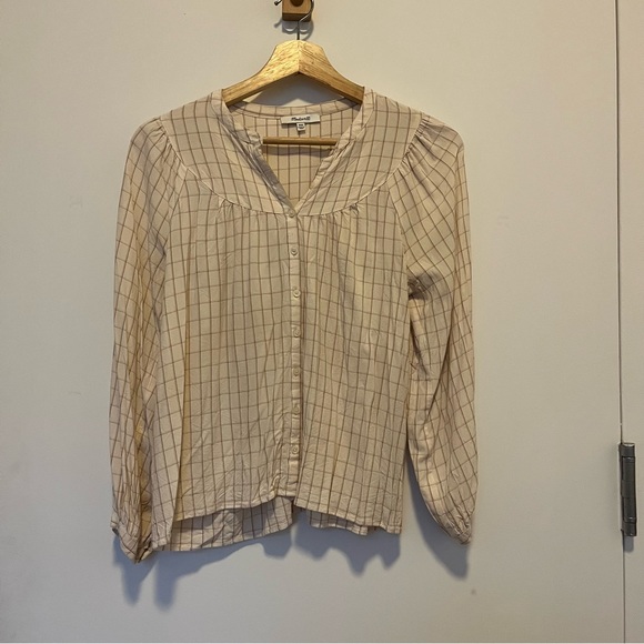 Madewell Balloon Sleeve Peasant Top in Cream and Tan, XXS - Picture 5 of 9